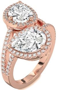 Diamond Rose Gold Pear Two Stone Pave Ring