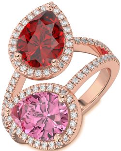 Diamond Rose Gold Silver Pear Two Stone Pave Promise Ring