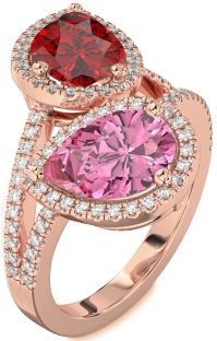 Diamond Rose Gold Pear Two Stone Pave Promise Ring