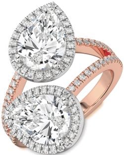 Diamond Platinum & Rose Gold Pear Two Stone Pave Ring