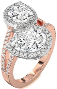 Diamond Platinum & Rose Gold Pear Two Stone Pave Ring