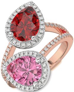 Diamond Platinum & Rose Gold Pear Two Stone Pave Promise Ring