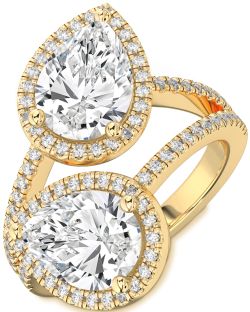 Diamond Gold Pear Two Stone Pave Ring