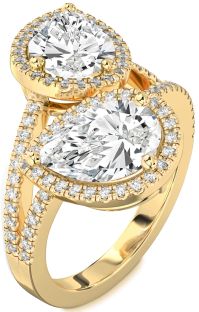 Diamond Gold Pear Two Stone Pave Ring