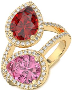 Diamond Gold Silver Pear Two Stone Pave Promise Ring