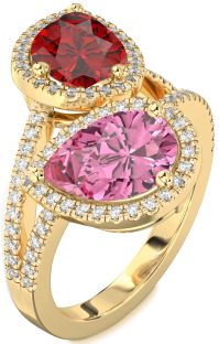 Diamond Gold Pear Two Stone Pave Promise Ring