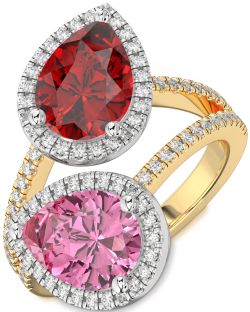 Diamond White Yellow Gold Pear Two Stone Pave Promise Ring