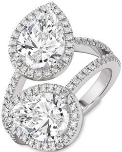 Diamond Platinum Pear Two Stone Pave Ring