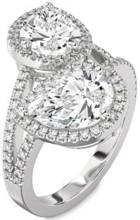 Diamond Platinum Pear Two Stone Pave Ring