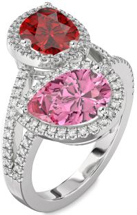 Diamond Platinum Pear Two Stone Pave Promise Ring