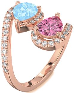 Diamond Rose Gold Pear Two Stone Pave Promise Ring