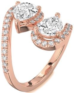 Diamond Rose Gold Pear Two Stone Pave Ring