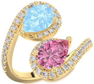 Diamond Gold Silver Pear Two Stone Pave Promise Ring