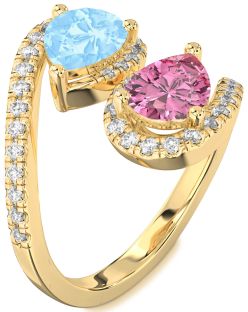 Diamond Gold Pear Two Stone Pave Promise Ring