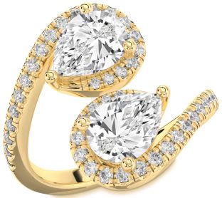 Diamond Gold Pear Two Stone Pave Ring