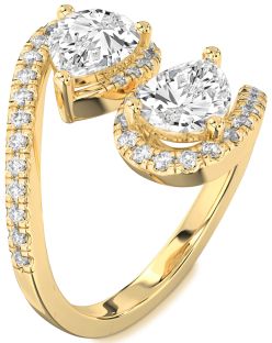 Diamond Gold Pear Two Stone Pave Ring