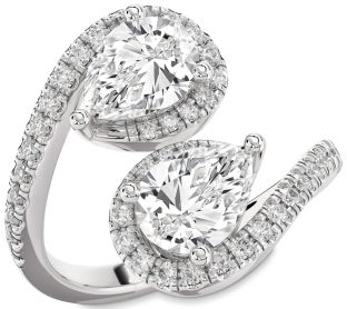 Diamond White Gold Pear Two Stone Pave Ring