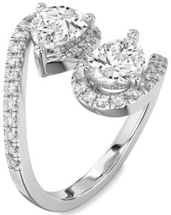 Diamond Platinum Pear Two Stone Pave Ring