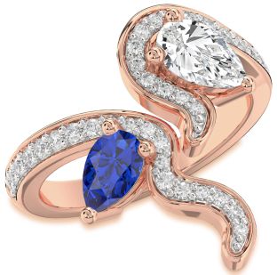 Diamond Rose Gold Silver Pear Two Stone Pave Promise Ring