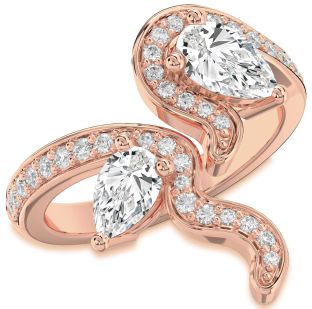 Diamond Rose Gold Pear Two Stone Pave Ring