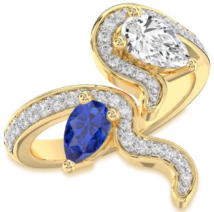 Diamond Gold Silver Pear Two Stone Pave Promise Ring