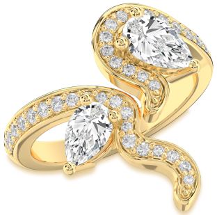 Diamond Gold Pear Two Stone Pave Ring