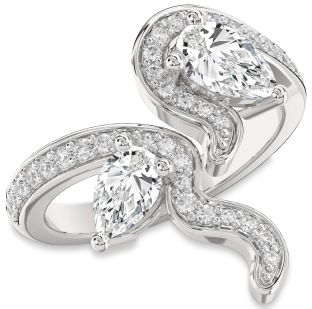 Diamond White Gold Pear Two Stone Pave Ring