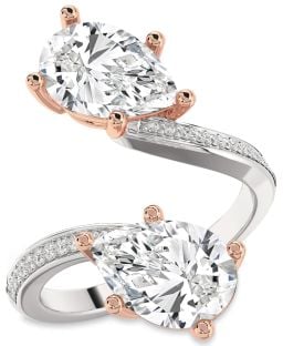Diamond Platinum & Rose Gold Pear Two Stone Pave Ring