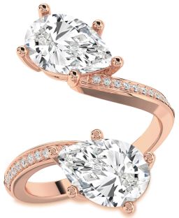 Diamond Rose Gold Pear Two Stone Pave Ring