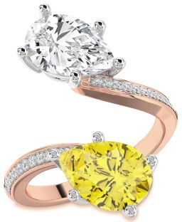 Diamond Platinum & Rose Gold Pear Two Stone Pave Promise Ring