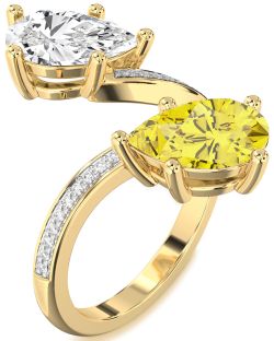 Diamond Gold Pear Two Stone Pave Promise Ring