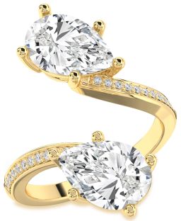 Diamond Gold Pear Two Stone Pave Ring