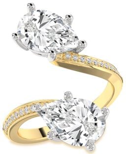 Diamond Platinum & Yellow Gold Pear Two Stone Pave Ring