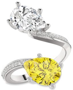 Diamond Platinum Pear Two Stone Pave Promise Ring