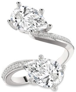 Diamond Platinum Pear Two Stone Pave Ring