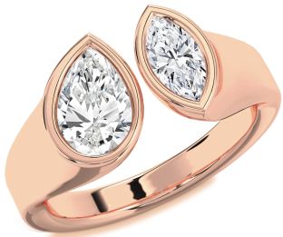 Diamond Rose Gold Pear Two Stone Ring