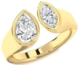 Diamond Gold Pear Two Stone Ring