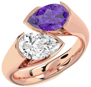 Rose Gold Silver Pear Two Stone Promise Ring