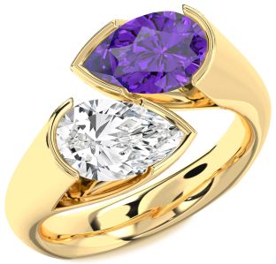 Gold Silver Pear Two Stone Promise Ring