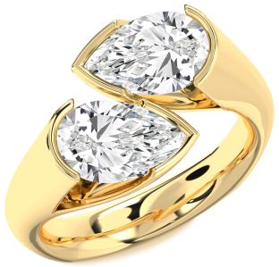 Diamond Gold Pear Two Stone Ring