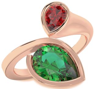 Rose Gold Silver Pear Two Stone Promise Ring