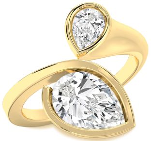 Diamond Gold Pear Two Stone Ring