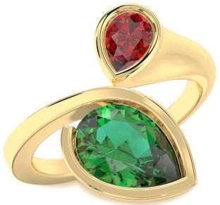 Gold Silver Pear Two Stone Promise Ring