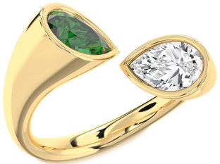 Gold Silver Pear Two Stone Promise Ring