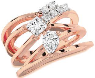 Diamond Rose Gold Pear Three Stone Ring