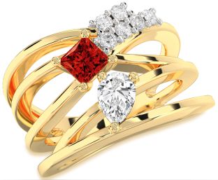 Diamond Gold Silver Pear Three Stone Promise Ring
