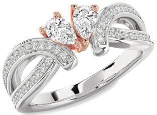 Diamond Silver & 10K Rose Gold Pear Two Stone Ring