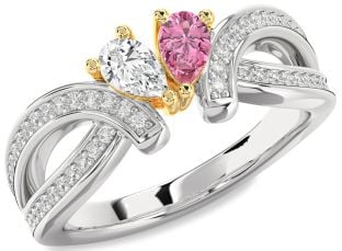 Diamond Silver & 10K gold Pear Two Stone Promise Ring