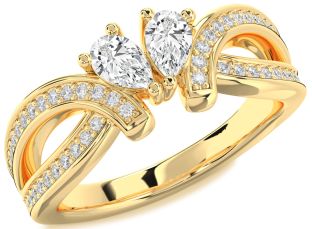 Diamond Gold Pear Two Stone Ring