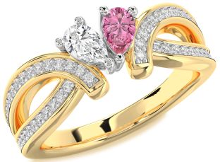 Diamond Platinum & Yellow Gold Pear Two Stone Promise Ring
